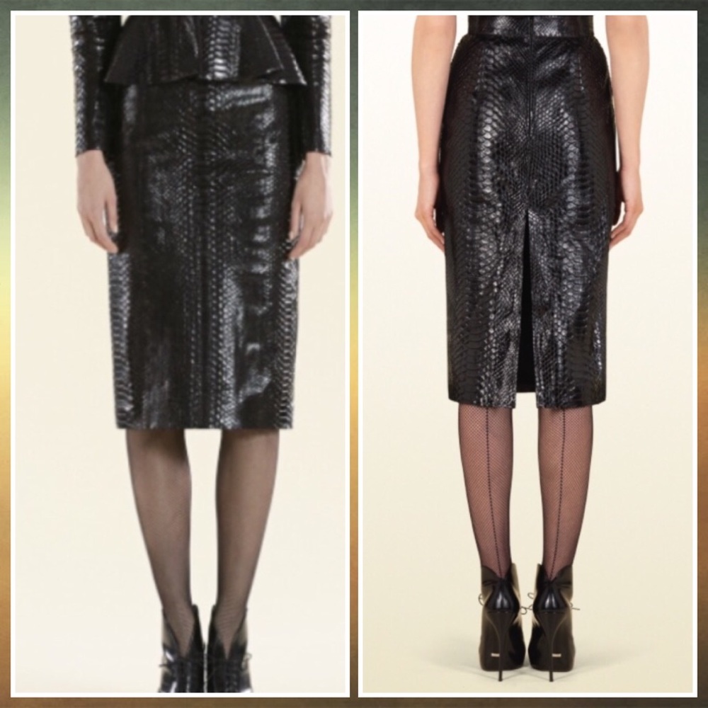 Versace Black Leather Embossed MIDI Skirt (XS-S)
